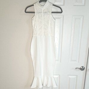 Missguided Women's Lace Trumpet Hem Midi Dress in White - US 0